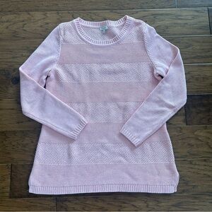 Talbots Pink Sweater Long Tunic Textured Stripes‎ Crewneck 100% Cotton Medium